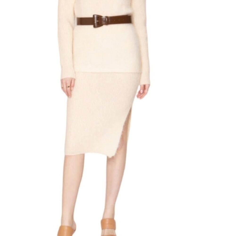 Callahan Revolve Genny Cream Eyelash Fuzzy Knit Slit Midi Skirt Ivory XS NWT